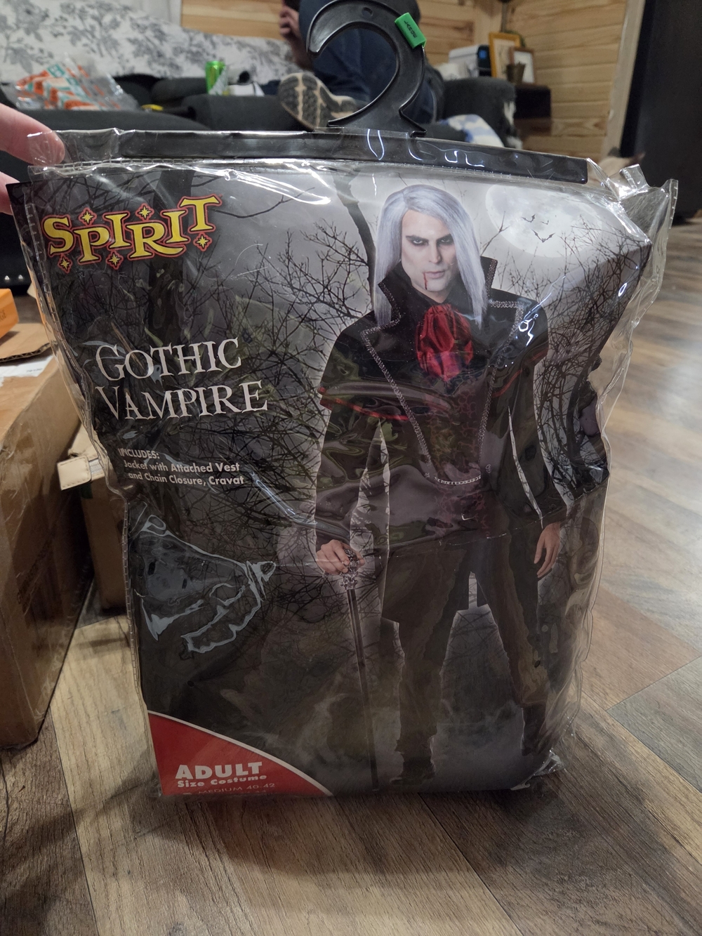 Spirit Halloween Gothic Vampire Costume - Size LARGE - Black with Red Accent